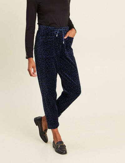 Pantalon coupe mom en velours bleu femme