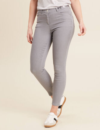 Pantalon ajusté sequins denim gris clair femme