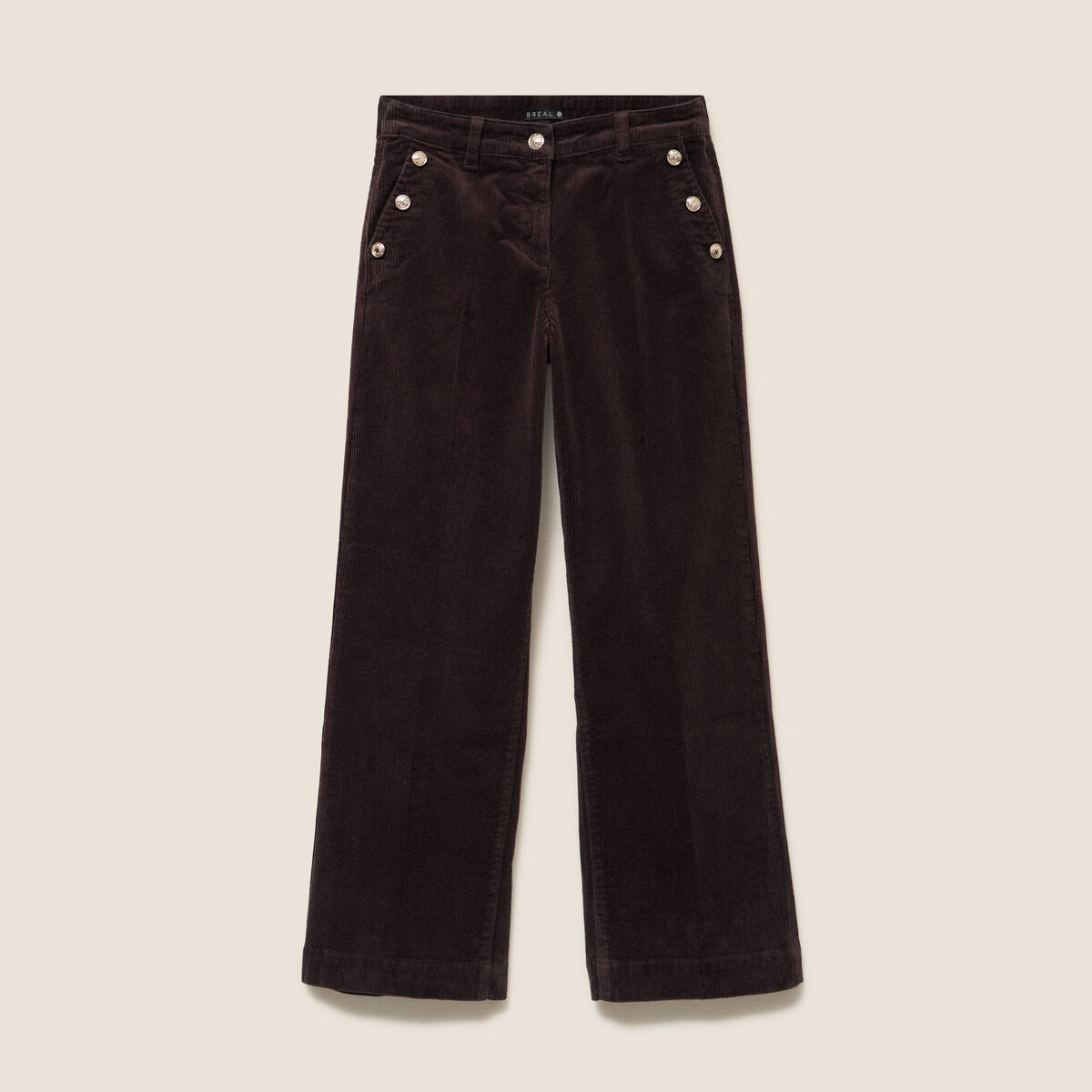 Pantalon large velours c&ocirc;tel&eacute; marron fonc&eacute; femme