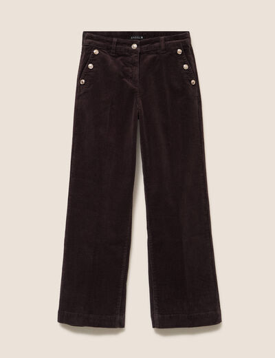 Pantalon large velours c&ocirc;tel&eacute; marron fonc&eacute; femme