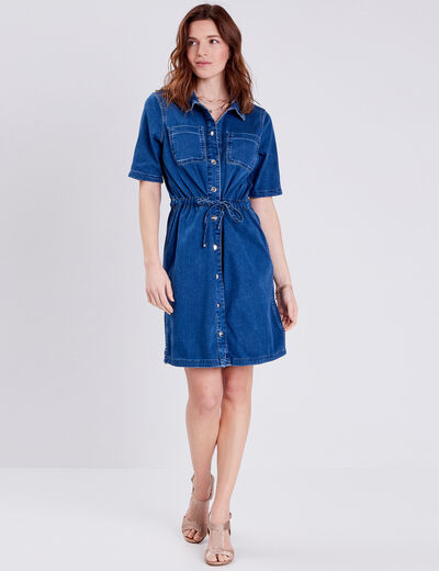Robe droite en jean réversible denim double stone femme