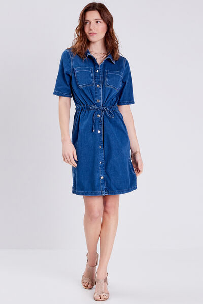 Robe droite en jean réversible denim double stone femme