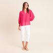 Blouse ample col tunisien manches 3/4 rose fushia femme