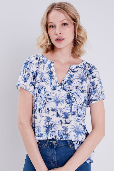 Blouse manches courtes blanc femme