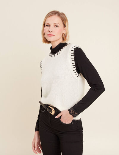 Pull sans manches ecru femme
