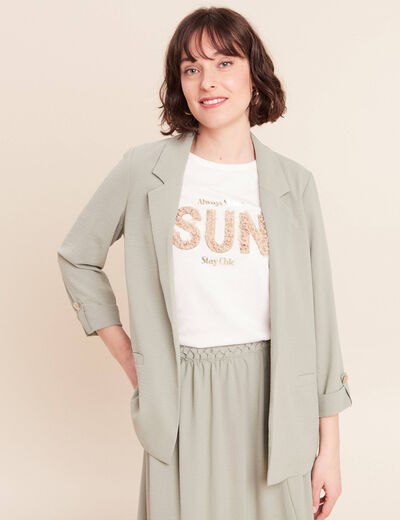 Veste longue droite col tailleur vert clair femme