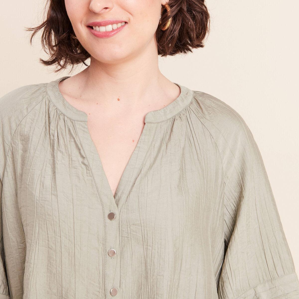 Blouse ample col v manches 3/4 vert clair femme
