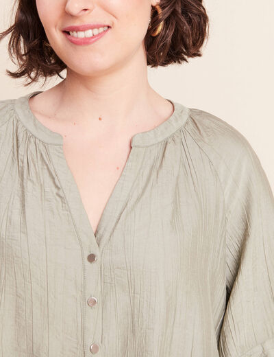Blouse ample col v manches 3/4 vert clair femme