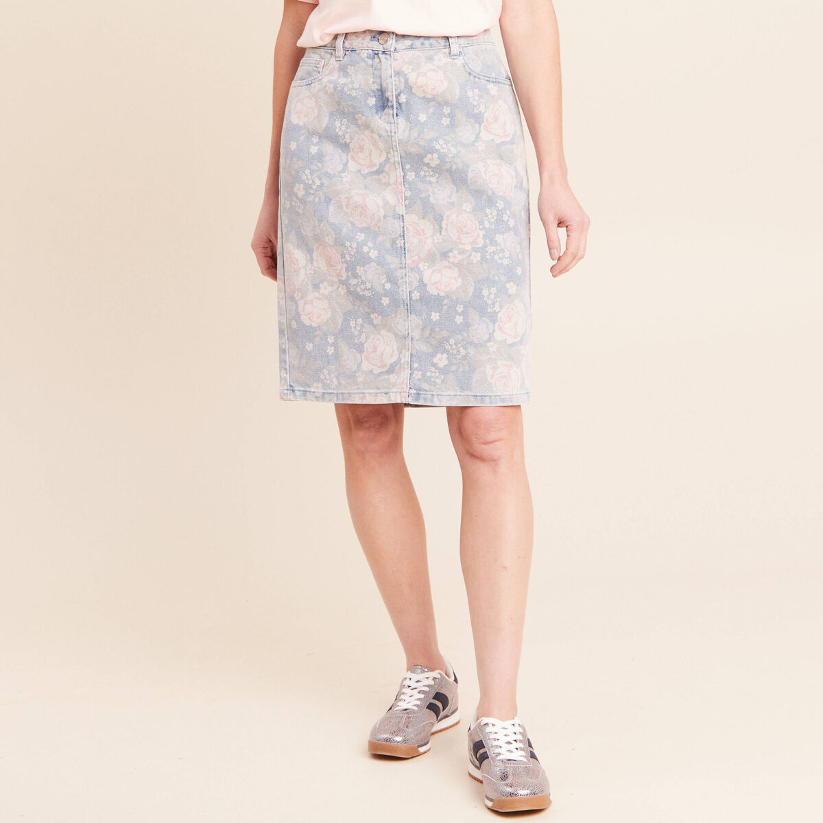 Jupe droite en jean taille standard rose femme