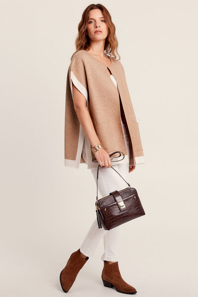 Gilet poncho manches courtes sable femme