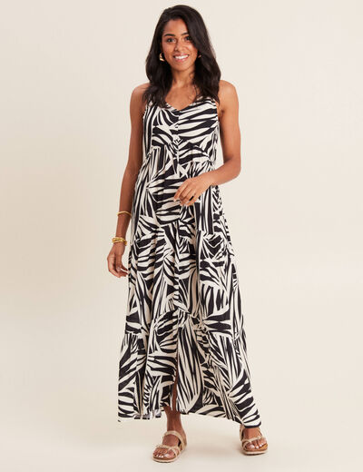 Robe longue évasée bretelles noir femme