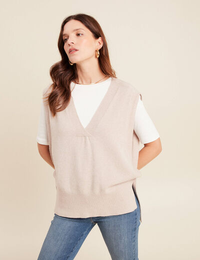 Pull sans manches creme femme