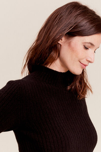 Pull manches longues côtelé noir femme