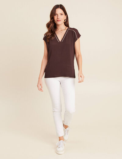 T-shirt manches courtes marron femme