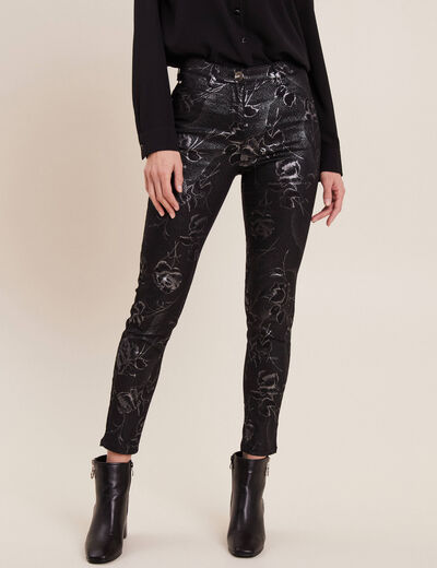 Pantalon ajusté enduit 7/8ème noir femme