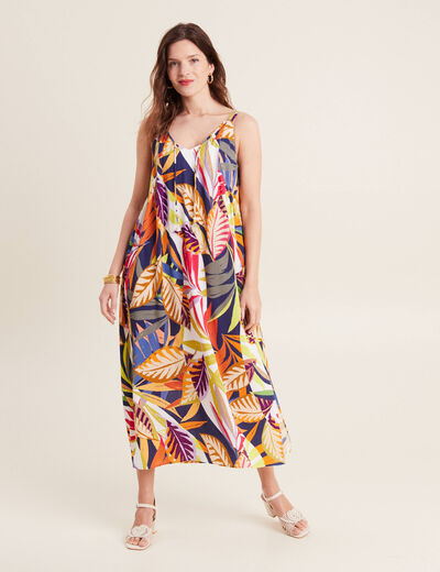 Robe longue évasée fluide multicolore femme