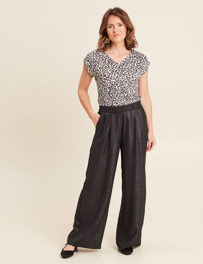 Pantalon large taille haute noir femme