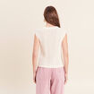 Gilet ajour&eacute; droit court col rond ecru femme