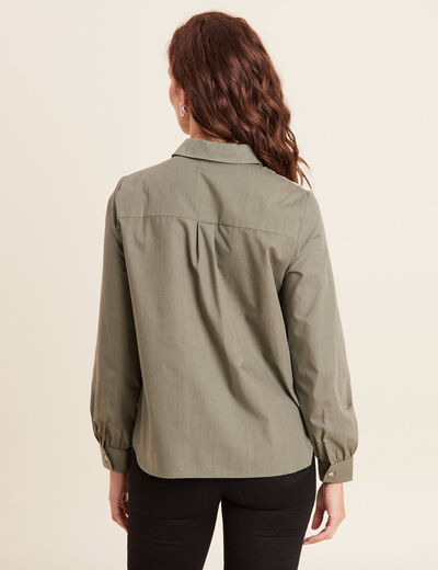Chemise manches longues brodée vert olive femme