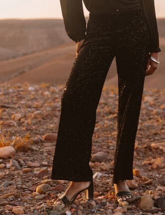 Pantalon &agrave; sequins noir femme