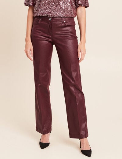 Pantalon enduit coupe large bordeaux femme