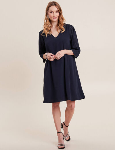 Robe évasée manches 3/4 bleu marine femme