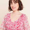 Robe longue &eacute;vas&eacute;e col v manches coudes rose femme