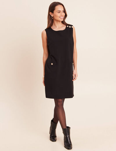 Robe droite courte sans manches col rond noir femme