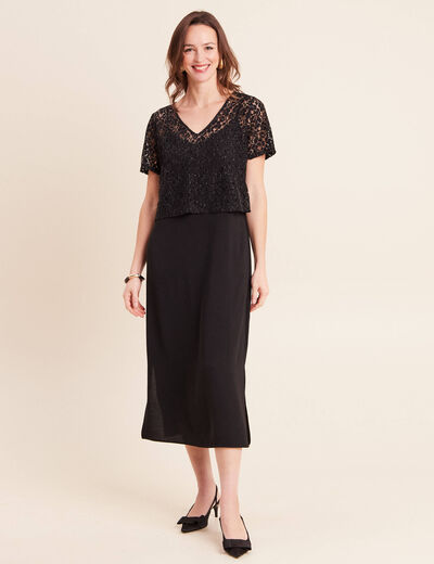 Robe longue &eacute;vas&eacute;e 2 en 1 col rond noir femme