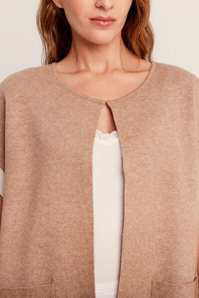 Gilet poncho manches courtes sable femme