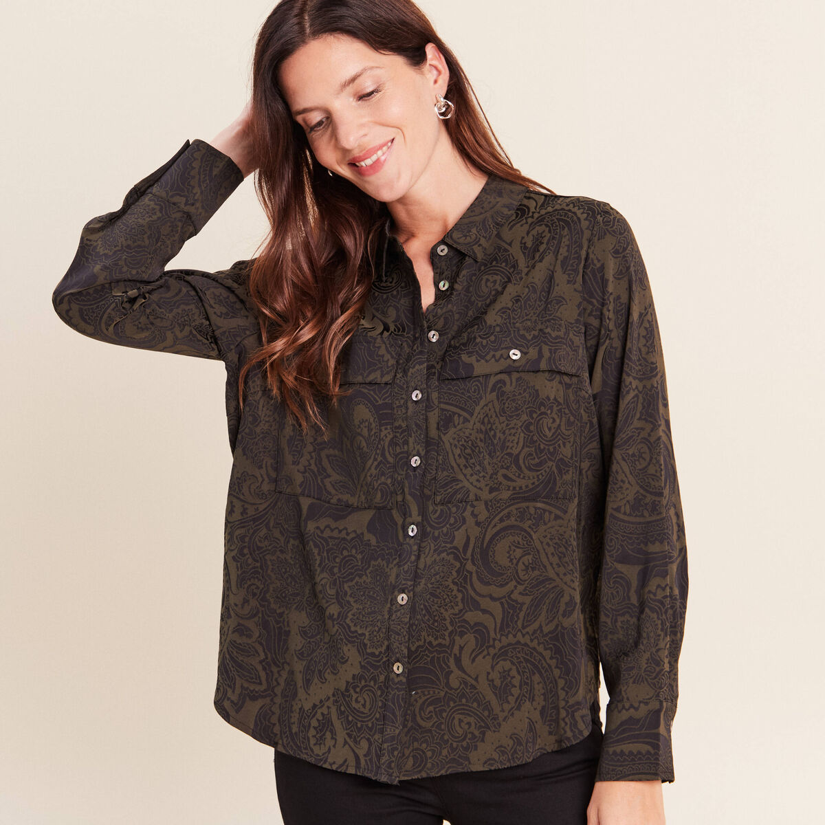 Chemise manches longues vert femme