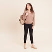 Pull droit long col v manches longues sable femme