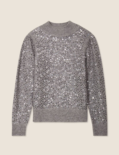 Pull manches longues sequins gris clair femme