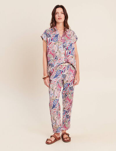 Pantalon coupe chino en lin mauve femme