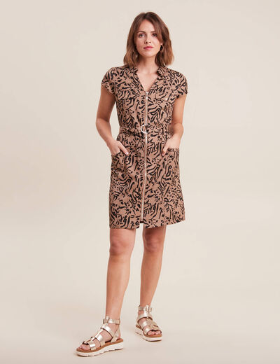 Robe droite zippée creme femme