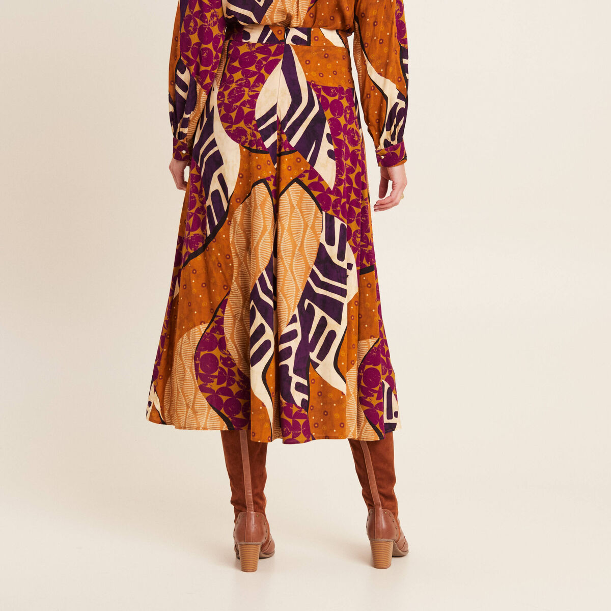 Jupe longue évasée multicolore femme
