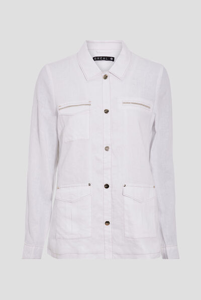 Veste droite boutonnée ecru femme