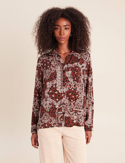 Chemise fluide manches longues marron femme