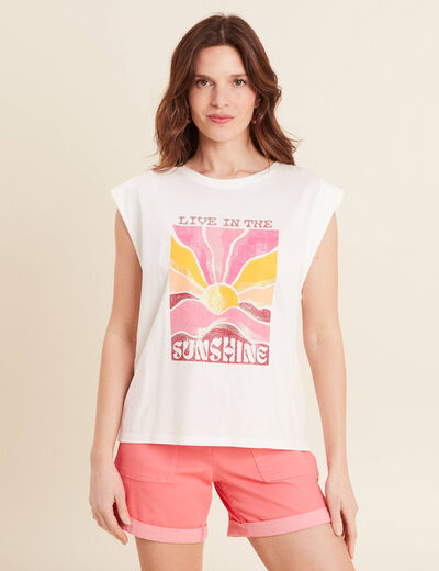 T-shirt sans manches ecru femme