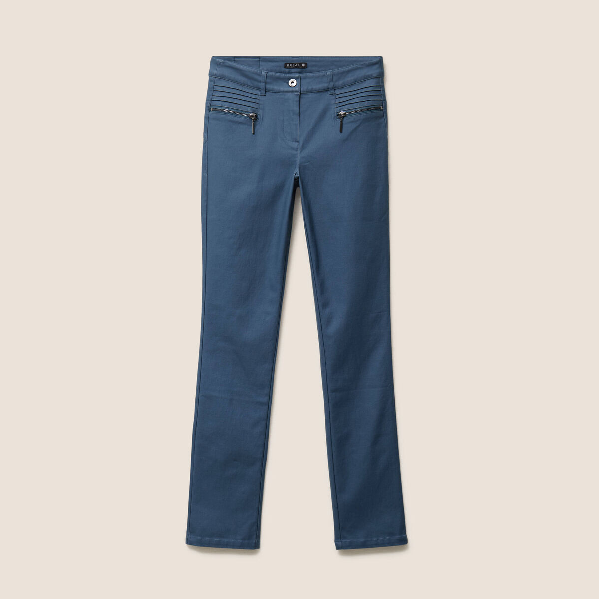 Pantalon enduit ajust&eacute; taille bascul&eacute;e bleu fonc&eacute; femme