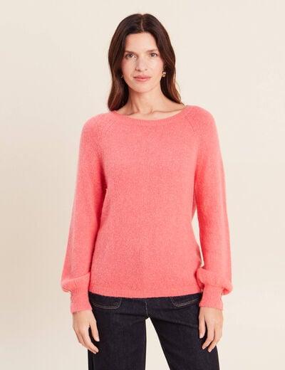 Pull col rond manches longues rose framboise femme