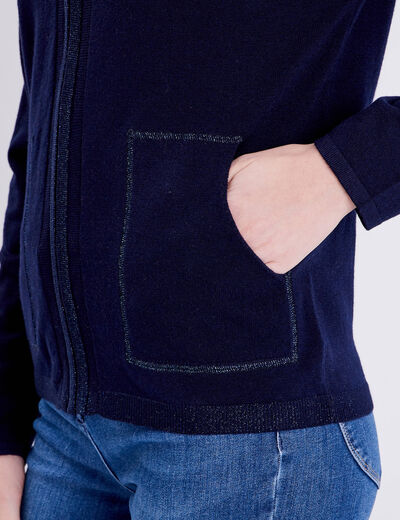 Gilet manches longues à capuche bleu marine femme