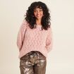 Pull manches longues ajour&eacute; vieux rose femme
