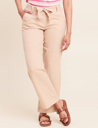 Pantalon coupe large en lin sable femme