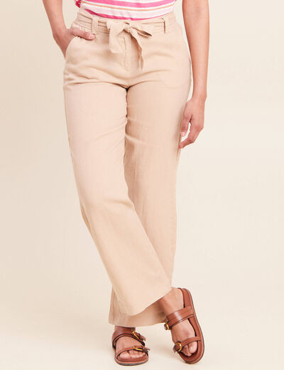 Pantalon coupe large en lin sable femme