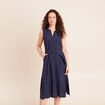 Robe &eacute;vas&eacute;e 3/4 sans manches ceinture bleu marine femme