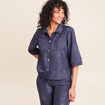 Chemise col chemise manches 3/4 bleu femme