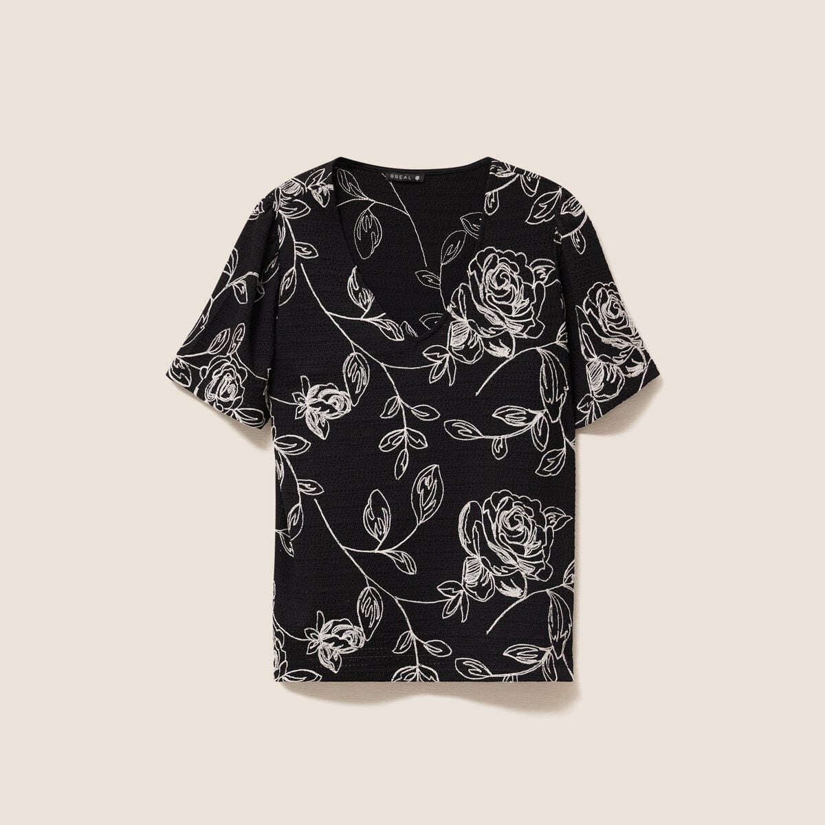 T-shirt col v manches courtes noir femme