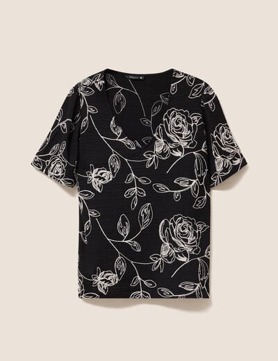 T-shirt col v manches courtes noir femme
