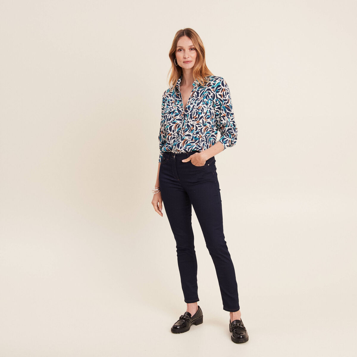 Chemise manches longues bleu canard femme